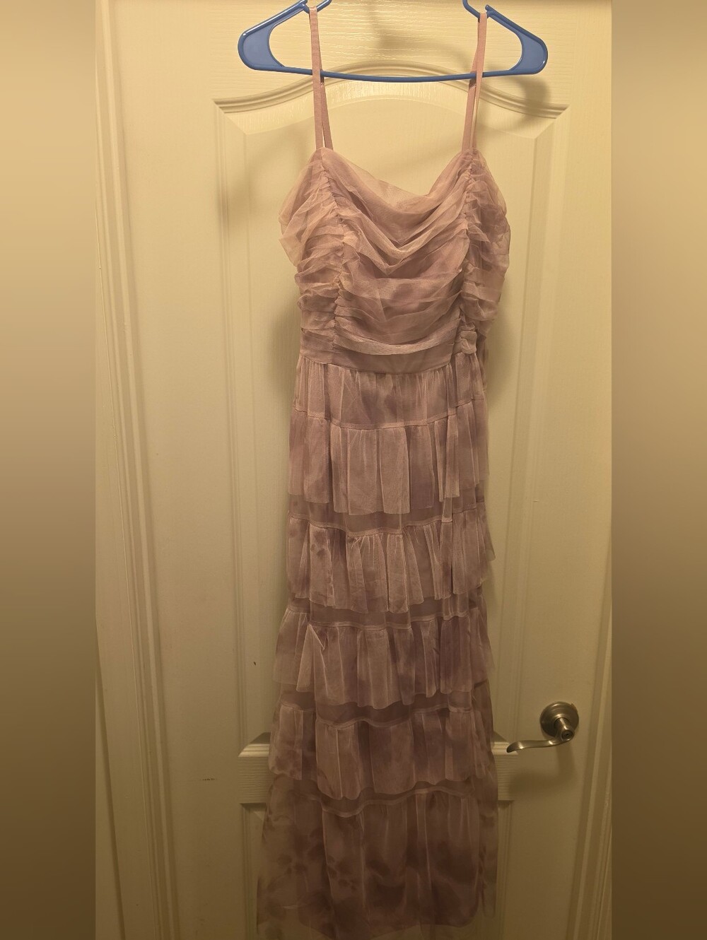 Sleeveless Tiered Ruffle Maxi Dress in Dusty Pink
